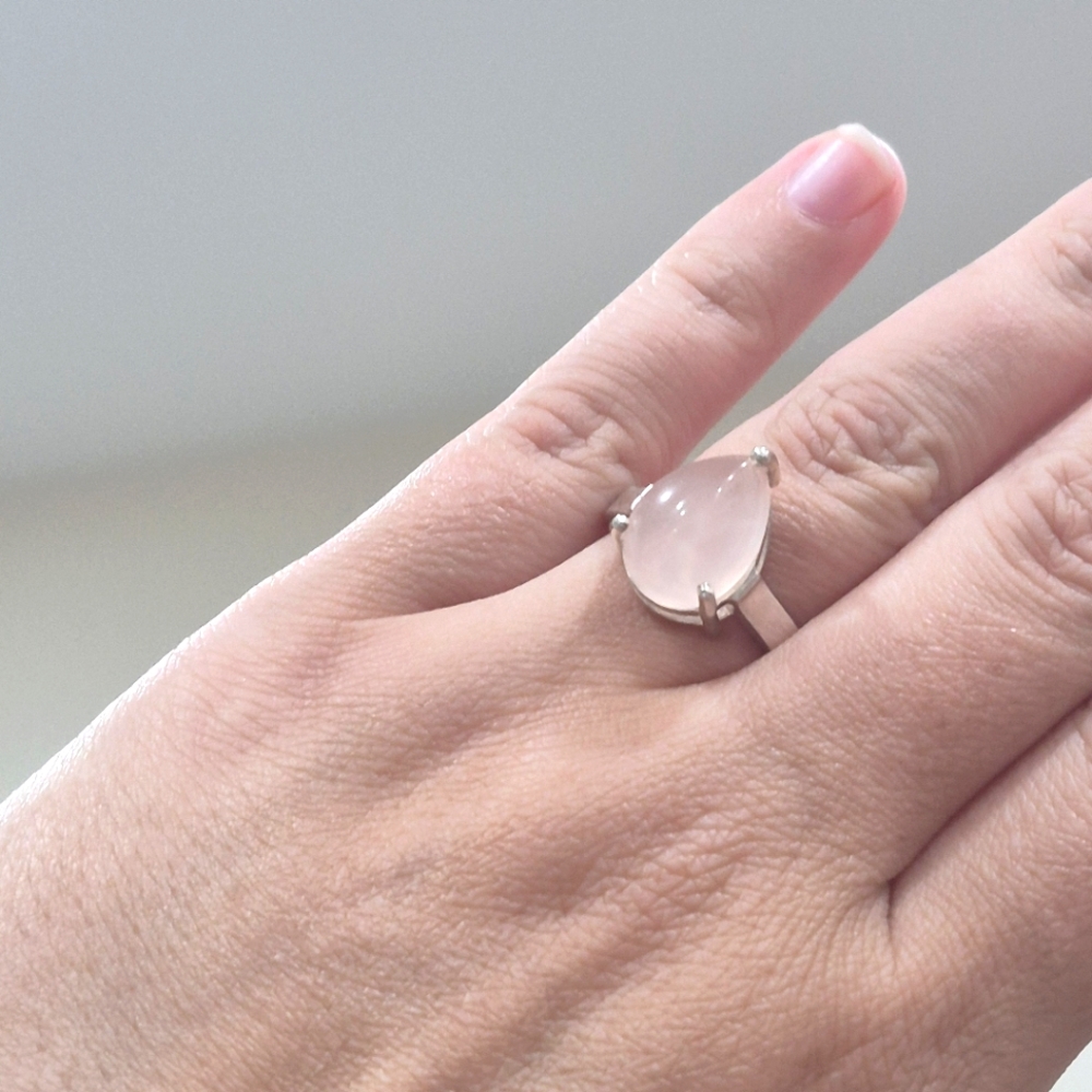 925 Natural Silver Ring with Rose Quartz Gemstone Handmade Ring
